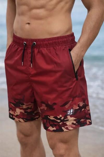 Erkek Deniz Şortu Fermuarlı Cepli File Astarlı Hızlı Kuruyan Premium - Kırmızı