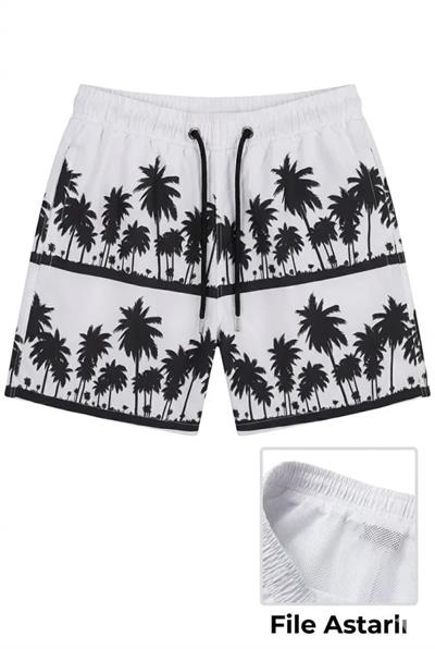 Erkek Deniz Şortu Fermuarlı Cepli File Astarlı Hızlı Kuruyan Premium - Beyaz