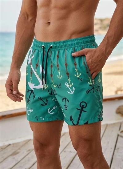 Erkek Deniz Şortu Fermuarlı Cepli File Astarlı Hızlı Kuruyan Premium - Su Yeşili