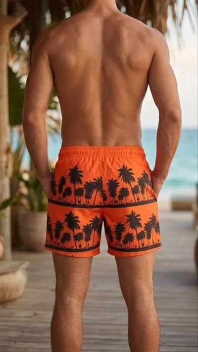 Erkek Deniz Şortu Fermuarlı Cepli File Astarlı Hızlı Kuruyan Premium - Turuncu