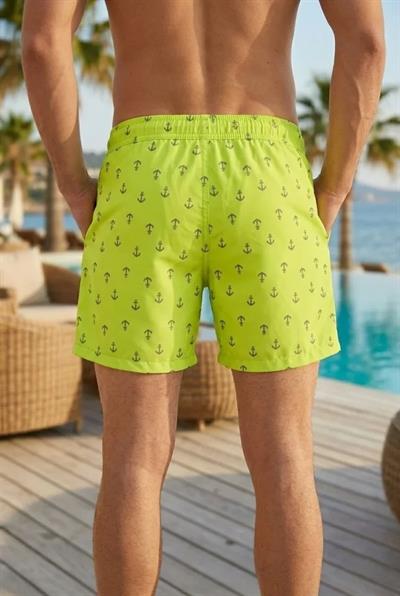 Erkek Deniz Şortu Fermuarlı Cepli File Astarlı Hızlı Kuruyan Premium - Neon Yeşili