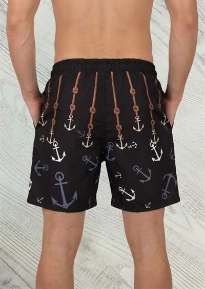 Erkek Deniz Şortu Fermuarlı Cepli File Astarlı Hızlı Kuruyan Premium - Siyah