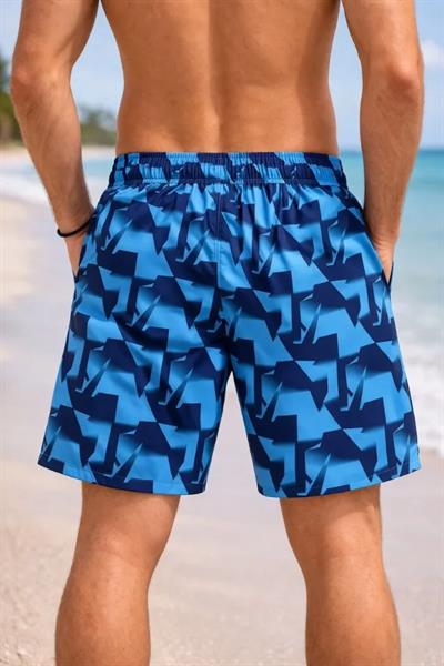 Erkek Deniz Şortu Fermuarlı Cepli File Astarlı Hızlı Kuruyan Premium - Mavi