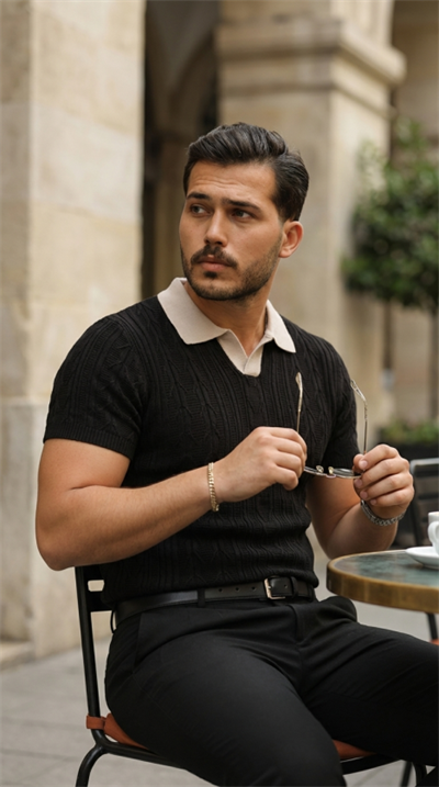 Erkek Desenli Kısa Kollu Triko Tişört - %100 Pamuk Akrilik