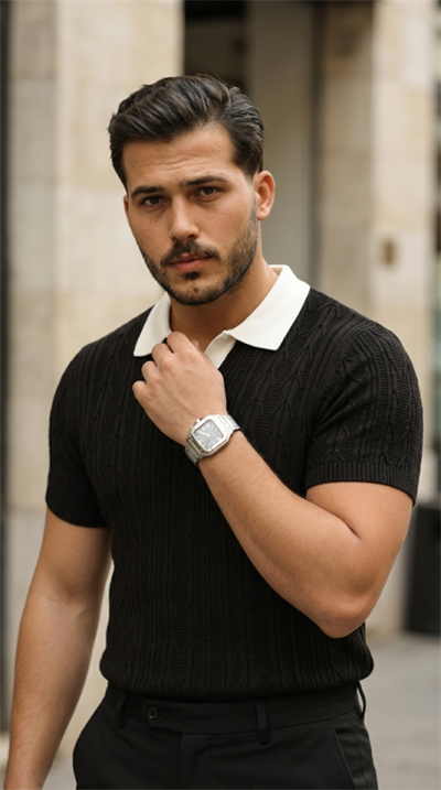 Erkek Desenli Kısa Kollu Triko Tişört - %100 Pamuk Akrilik