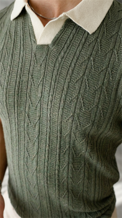 Erkek Desenli Kısa Kollu Triko Tişört - %100 Pamuk Akrilik