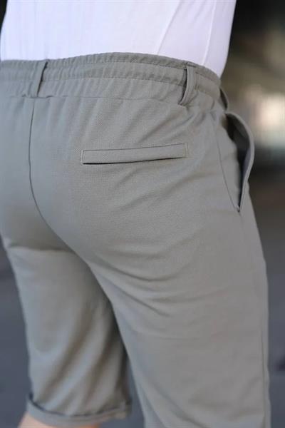 Erkek Diagonel Kumaş Duble Paça Cepli Bağcıklı Bel Lastikli ŞORT - Mint Yeşili