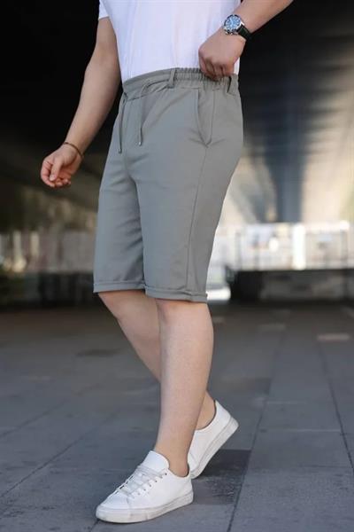 Erkek Diagonel Kumaş Duble Paça Cepli Bağcıklı Bel Lastikli ŞORT - Mint Yeşili