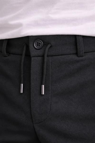 Erkek Diagonel Mikro Dokulu Duble Paça Cepli Pantolon Bağcıklı Bel, Modern Kesim - Siyah