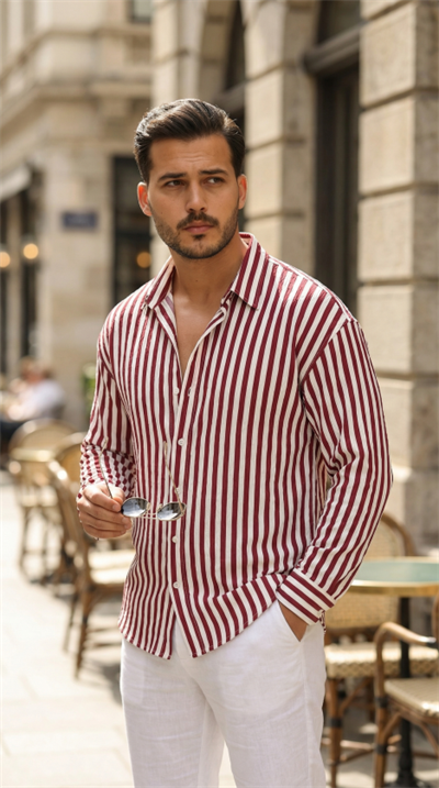 Erkek Dikey Çizgili Yarım Oversize Gömlek