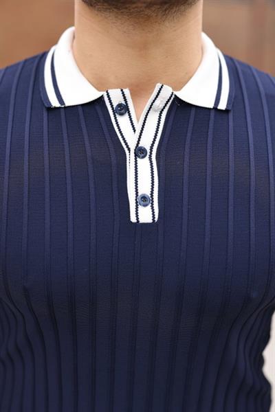 Erkek Düğme Yakalı Kontrast Yaka Triko Tişört