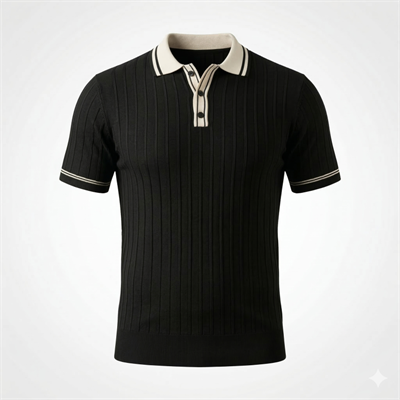 Erkek Düğme Yakalı Kontrast Yaka Triko Tişört