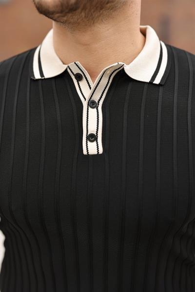 Erkek Düğme Yakalı Kontrast Yaka Triko Tişört