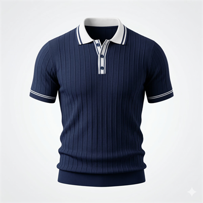 Erkek Düğme Yakalı Kontrast Yaka Triko Tişört