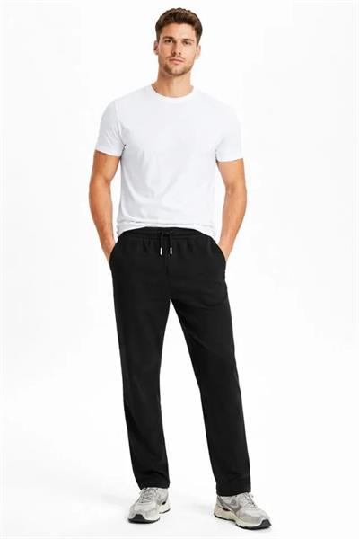 Erkek Düz Paça Beli Lastikli İpli Günlük Spor Eşofman Altı Rahat Fit - Siyah