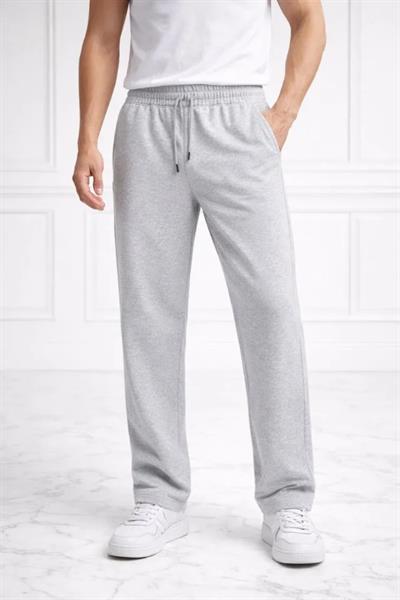Erkek Düz Paça Beli Lastikli İpli Günlük Spor Eşofman Altı Rahat Fit - Gri