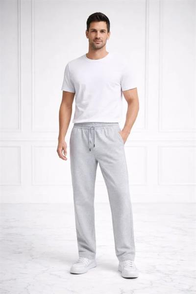Erkek Düz Paça Beli Lastikli İpli Günlük Spor Eşofman Altı Rahat Fit - Gri