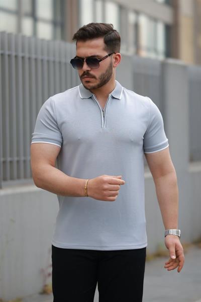 Erkek Fermuar Yakalı çizgi Detaylı Oysho Kumaş Kısa Kollu Tişört