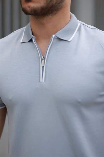 Erkek Fermuar Yakalı çizgi Detaylı Oysho Kumaş Kısa Kollu Tişört