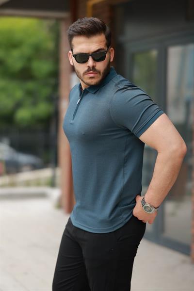 Erkek Fermuarlı Yaka Kısa Kollu Tişört