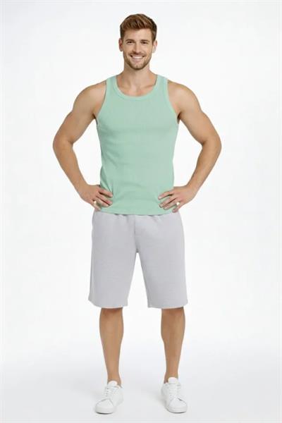 Erkek Fitilli Atlet Sıfır Yaka Slim Fit Arka Baskılı Spor Atlet - Mint Yeşili