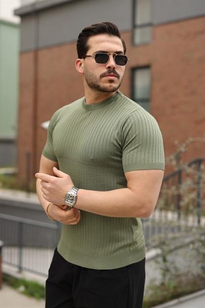 Erkek Fitilli Bisiklet Yaka Triko Tişört