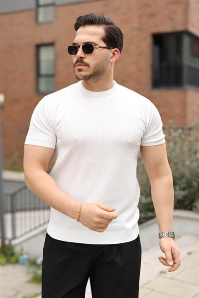 Erkek Fitilli Bisiklet Yaka Triko Tişört