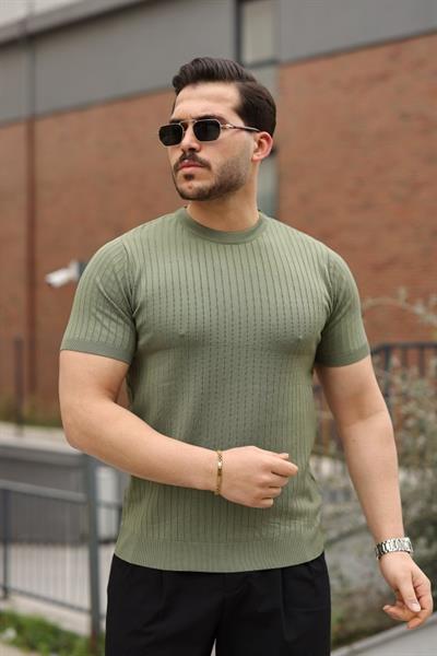 Erkek Fitilli Bisiklet Yaka Triko Tişört