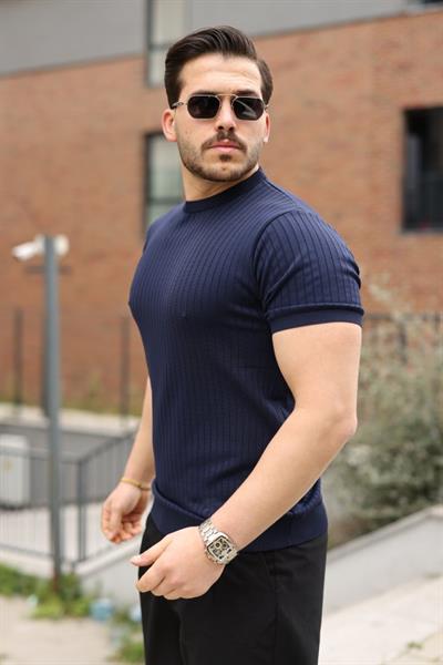 Erkek Fitilli Bisiklet Yaka Triko Tişört