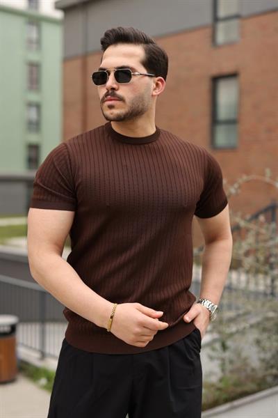 Erkek Fitilli Bisiklet Yaka Triko Tişört