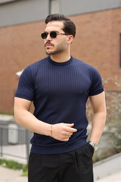 Erkek Fitilli Bisiklet Yaka Triko Tişört