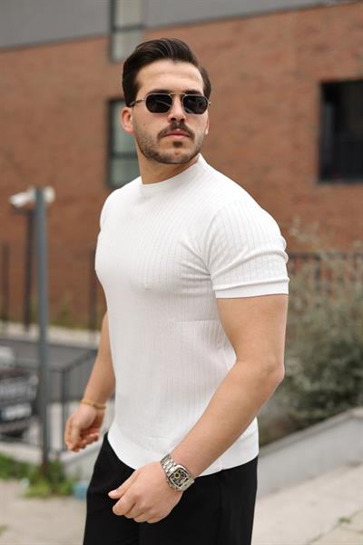 Erkek Fitilli Bisiklet Yaka Triko Tişört