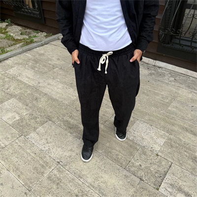 Erkek Fitilli Kadife Cepli Buggy Pantolon Oversize Rahat Kalıp - Siyah