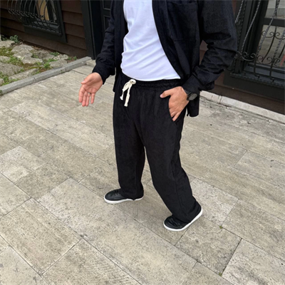 Erkek Fitilli Kadife Cepli Buggy Pantolon Oversize Rahat Kalıp - Siyah