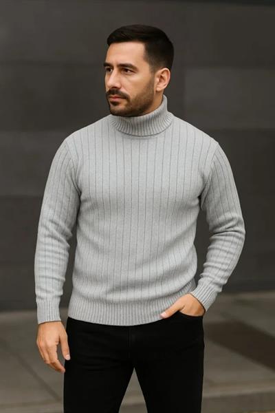 Erkek Fitilli Kazak Tam Boğazlı Balıkçı Yaka Triko 3lü Set Beyaz-Gri-Siyah