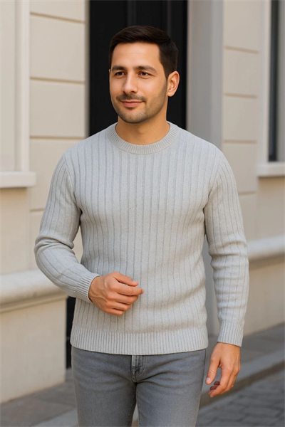 Erkek Fitilli Triko Kazak 3’lü Set – Beyaz, Gri, Siyah  Kalın Dokuma Pamuklu Regular Fit Bisiklet Yaka Uzun Kollu Kışlık Ve Baharlık Rahat Triko Kombini