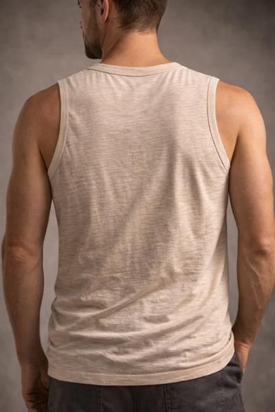 Erkek Flamlı Kumaş Sıfır Kolsuz Atlet Basic Spor Üst, Günlük Ve Fitness Kullanımına Uygun - Taş