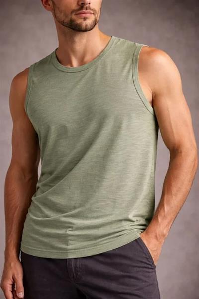 Erkek Flamlı Kumaş Sıfır Kolsuz Atlet Basic Spor Üst, Günlük Ve Fitness Kullanımına Uygun - Mint Yeşili