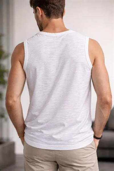 Erkek Flamlı Kumaş Sıfır Kolsuz Atlet Basic Spor Üst, Günlük Ve Fitness Kullanımına Uygun - Beyaz