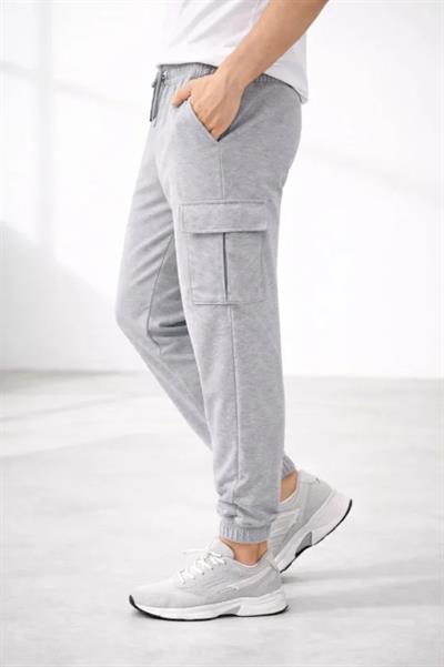 Erkek Jogger Eşofman Altı Regular Fit , Kargo Cepli, Lastikli Paça, Günlük Spor Pantolon - Gri