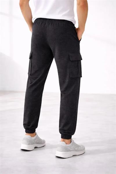 Erkek Jogger Eşofman Altı Regular Fit , Kargo Cepli, Lastikli Paça, Günlük Spor Pantolon - Füme