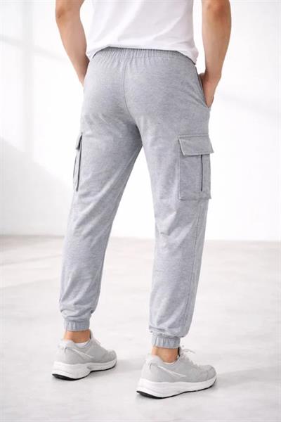 Erkek Jogger Eşofman Altı Regular Fit , Kargo Cepli, Lastikli Paça, Günlük Spor Pantolon - Gri