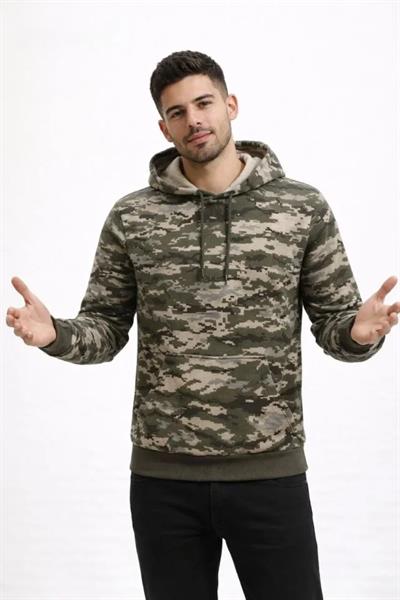 Erkek Kamuflaj Desenli 2 İplik 4 Mevsim Kapüşonlu Kanguru Cepli Hoodie Sweatshirt - Kamuflaj