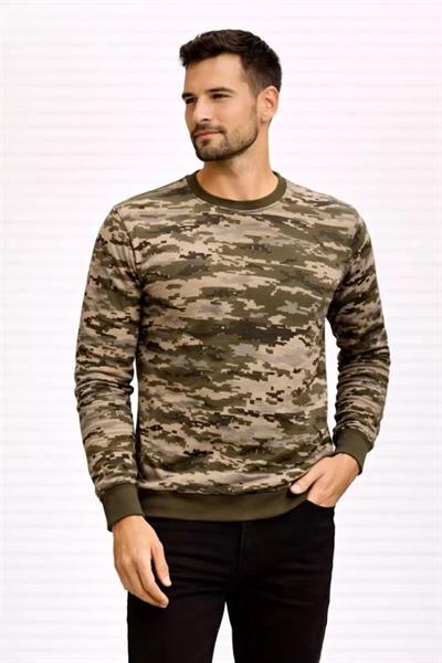 Erkek Kamuflaj Desenli 2 İplik 4 Mevsim Uzun Kollu Bisiklet Yaka Sweatshirt - Kamuflaj