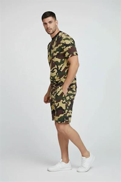 Erkek Kamuflaj Desenli Tişört Şort Takım – Regular Fit Günlük Spor 2’li Yazlık Kombin - Kamuflaj