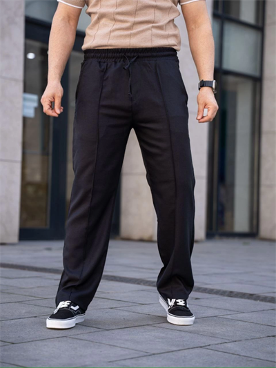 Erkek Keten Cepli Çıma Dikişli Jogger Buggy Pantalon Rahat Kalıp - Siyah