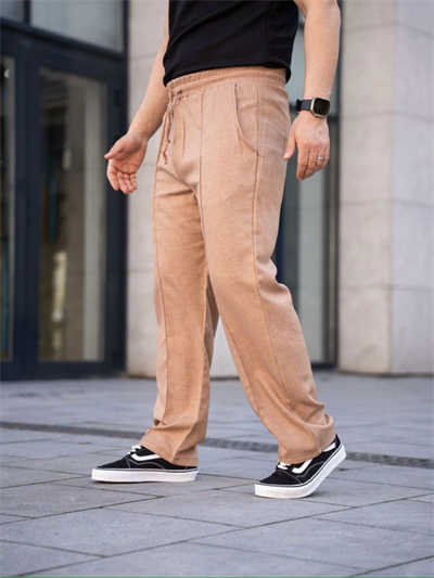 Erkek Keten Cepli Çıma Dikişli Jogger Buggy Pantalon Rahat Kalıp - Kahverengi