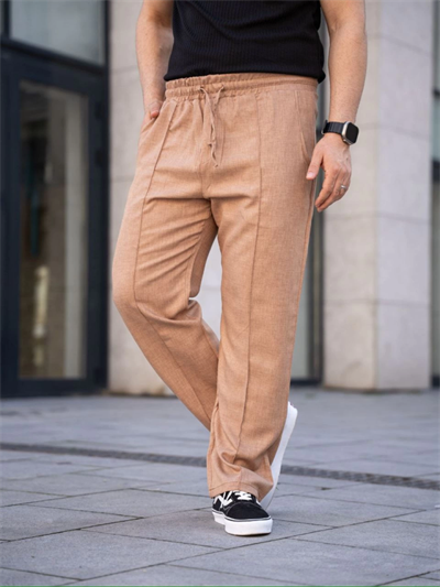Erkek Keten Cepli Çıma Dikişli Jogger Buggy Pantalon Rahat Kalıp - Kahverengi