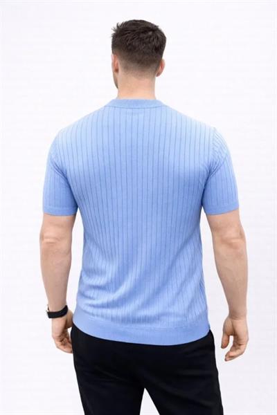 Erkek Kısa Kol Fitilli Triko T-Shirt Yazlık Hakim Yaka Tişört - Bebek Mavisi