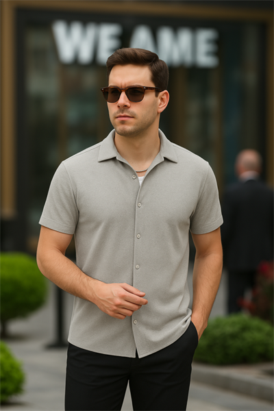 Erkek Kısa Kollu örme Kumaş Pamuklu Gömlek